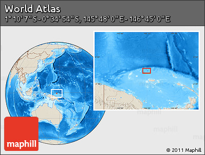 Shaded Relief Location Map of the Area around 0° 52' 31" S, 146° 16' 30" E