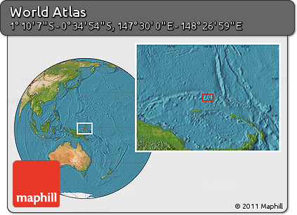 Satellite Location Map of the Area around 0° 52' 31" S, 147° 58' 29" E