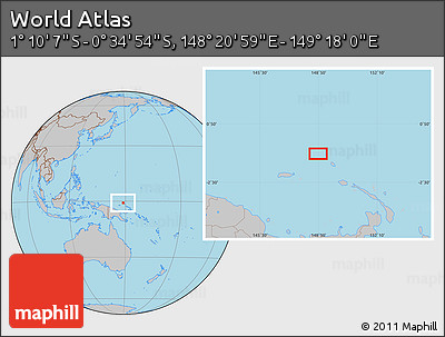 Gray Location Map of the Area around 0° 52' 31" S, 148° 49' 29" E
