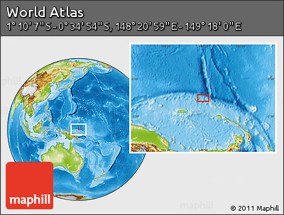 Physical Location Map of the Area around 0° 52' 31" S, 148° 49' 29" E
