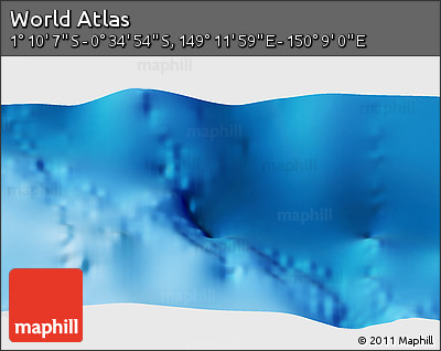 Shaded Relief 3D Map of the Area around 0° 52' 31" S, 149° 40' 30" E