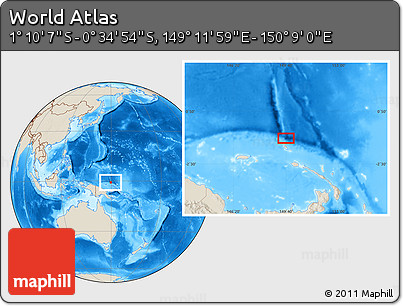 Shaded Relief Location Map of the Area around 0° 52' 31" S, 149° 40' 30" E
