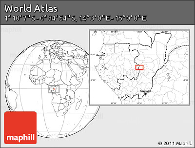 Blank Location Map of the Area around 0° 52' 31" S, 14° 31' 30" E