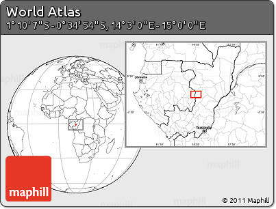 Blank Location Map of the Area around 0° 52' 31" S, 14° 31' 30" E