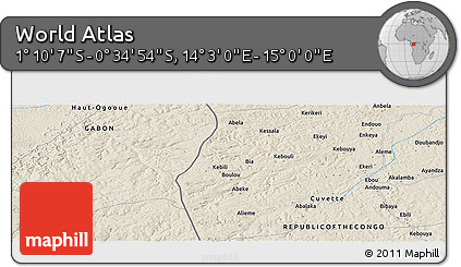 Shaded Relief Panoramic Map of the Area around 0° 52' 31" S, 14° 31' 30" E