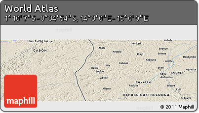 Shaded Relief Panoramic Map of the Area around 0° 52' 31" S, 14° 31' 30" E