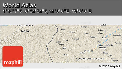 Shaded Relief Panoramic Map of the Area around 0° 52' 31" S, 14° 31' 30" E