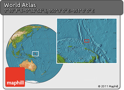 Satellite Location Map of the Area around 0° 52' 31" S, 150° 31' 30" E