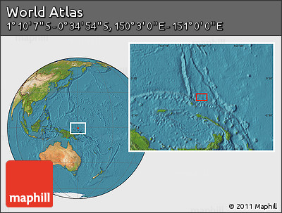 Satellite Location Map of the Area around 0° 52' 31" S, 150° 31' 30" E