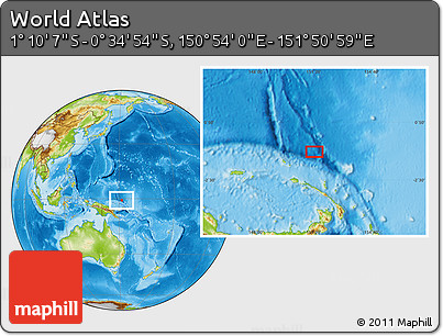 Physical Location Map of the Area around 0° 52' 31" S, 151° 22' 30" E