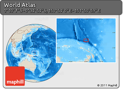 Shaded Relief Location Map of the Area around 0° 52' 31" S, 151° 22' 30" E