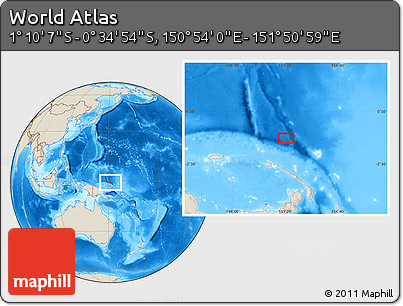 Shaded Relief Location Map of the Area around 0° 52' 31" S, 151° 22' 30" E