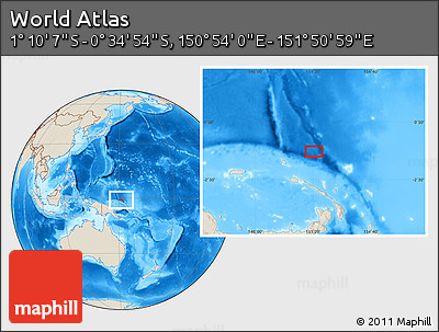 Shaded Relief Location Map of the Area around 0° 52' 31" S, 151° 22' 30" E