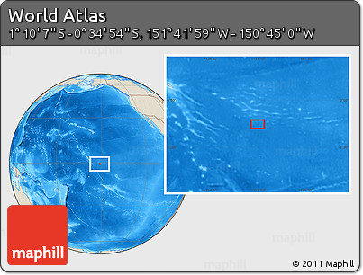 Shaded Relief Location Map of the Area around 0° 52' 31" S, 151° 13' 29" W