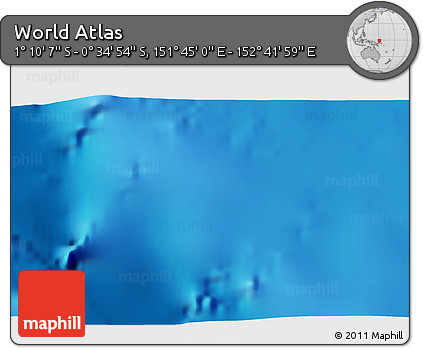 Shaded Relief 3D Map of the Area around 0° 52' 31" S, 152° 13' 29" E