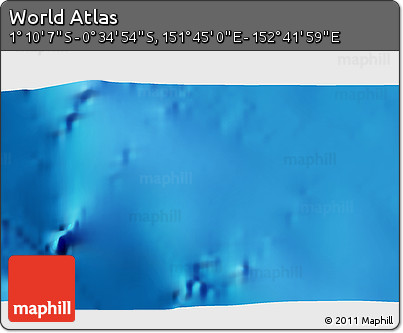 Shaded Relief 3D Map of the Area around 0° 52' 31" S, 152° 13' 29" E