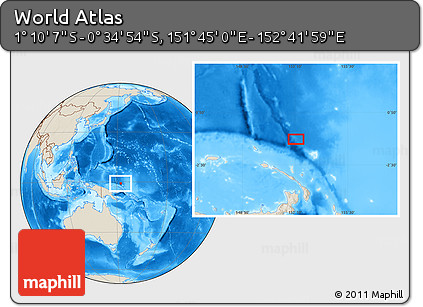 Shaded Relief Location Map of the Area around 0° 52' 31" S, 152° 13' 29" E