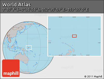 Gray Location Map of the Area around 0° 52' 31" S, 153° 4' 29" E