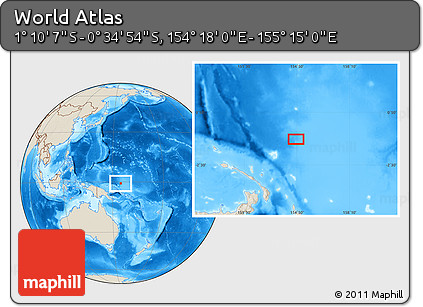 Shaded Relief Location Map of the Area around 0° 52' 31" S, 154° 46' 30" E