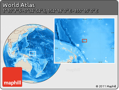Shaded Relief Location Map of the Area around 0° 52' 31" S, 154° 46' 30" E