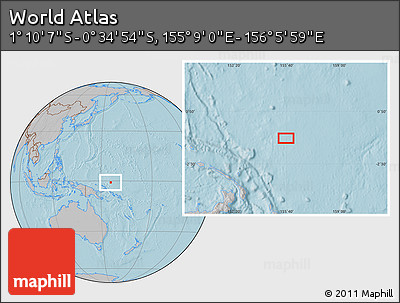 Gray Location Map of the Area around 0° 52' 31" S, 155° 37' 30" E, hill shading