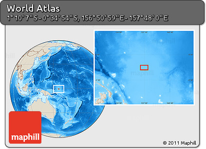 Shaded Relief Location Map of the Area around 0° 52' 31" S, 157° 19' 29" E