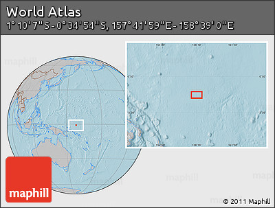 Gray Location Map of the Area around 0° 52' 31" S, 158° 10' 30" E, hill shading