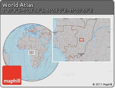 Gray Location Map of the Area around 0° 52' 31" S, 15° 22' 30" E, hill shading