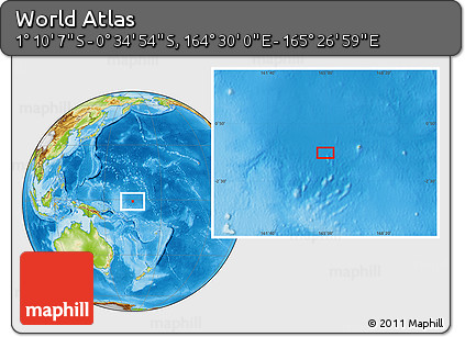 Physical Location Map of the Area around 0° 52' 31" S, 164° 58' 29" E