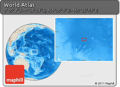 Shaded Relief Location Map of the Area around 0° 52' 31" S, 164° 58' 29" E