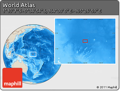 Shaded Relief Location Map of the Area around 0° 52' 31" S, 164° 58' 29" E
