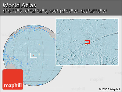Gray Location Map of the Area around 0° 52' 31" S, 168° 13' 29" W, hill shading