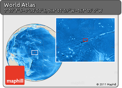 Shaded Relief Location Map of the Area around 0° 52' 31" S, 168° 13' 29" W