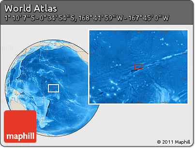 Shaded Relief Location Map of the Area around 0° 52' 31" S, 168° 13' 29" W