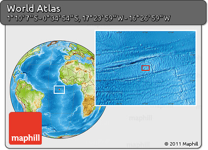 Physical Location Map of the Area around 0° 52' 31" S, 16° 55' 29" W