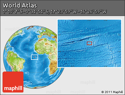 Physical Location Map of the Area around 0° 52' 31" S, 16° 55' 29" W