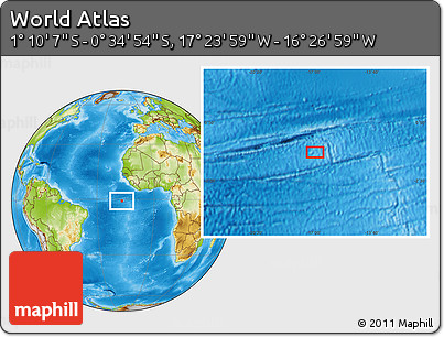 Physical Location Map of the Area around 0° 52' 31" S, 16° 55' 29" W