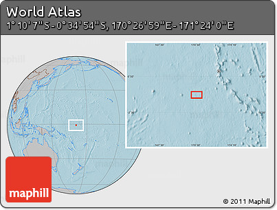 Gray Location Map of the Area around 0° 52' 31" S, 170° 55' 30" E, hill shading