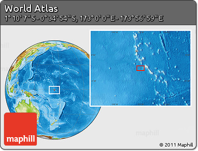 Physical Location Map of the Area around 0° 52' 31" S, 173° 28' 29" E