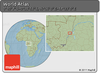 Savanna Style Location Map of the Area around 0° 52' 31" S, 17° 4' 30" E, hill shading