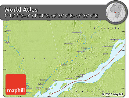 Physical Map of the Area around 0° 52' 31" S, 17° 4' 30" E