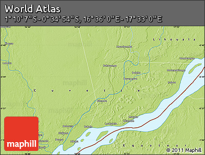 Physical Map of the Area around 0° 52' 31" S, 17° 4' 30" E