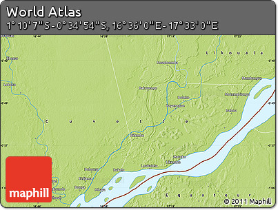 Physical Map of the Area around 0° 52' 31" S, 17° 4' 30" E