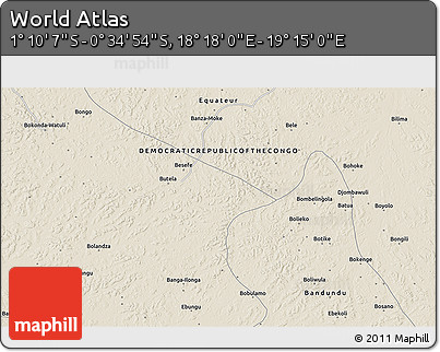 Shaded Relief 3D Map of the Area around 0° 52' 31" S, 18° 46' 29" E