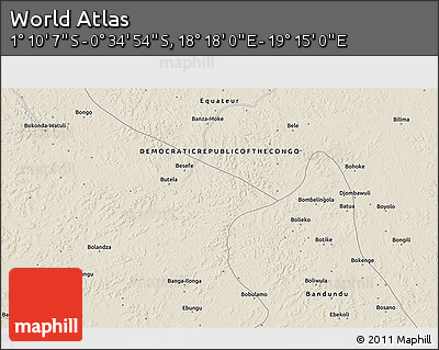 Shaded Relief 3D Map of the Area around 0° 52' 31" S, 18° 46' 29" E