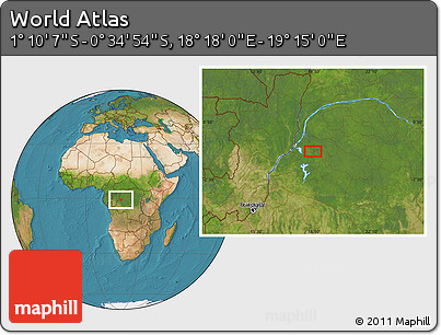 Satellite Location Map of the Area around 0° 52' 31" S, 18° 46' 29" E