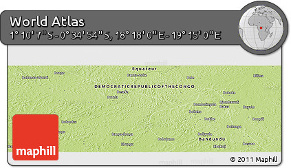 Physical Panoramic Map of the Area around 0° 52' 31" S, 18° 46' 29" E