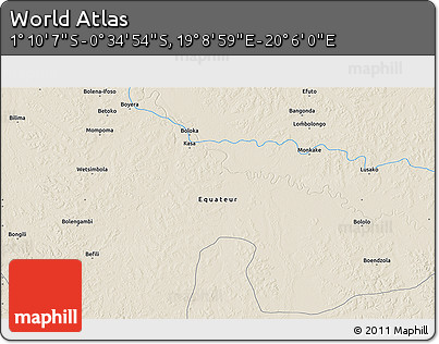 Shaded Relief 3D Map of the Area around 0° 52' 31" S, 19° 37' 30" E