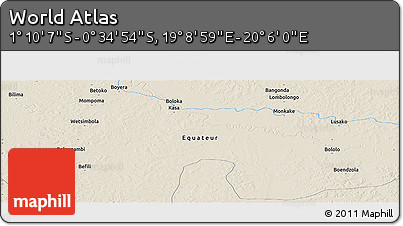 Shaded Relief Panoramic Map of the Area around 0° 52' 31" S, 19° 37' 30" E