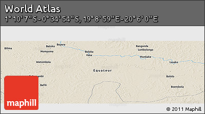 Shaded Relief Panoramic Map of the Area around 0° 52' 31" S, 19° 37' 30" E